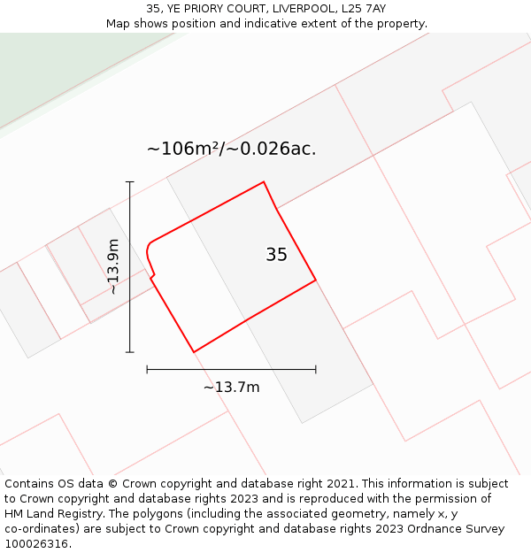 35, YE PRIORY COURT, LIVERPOOL, L25 7AY: Plot and title map