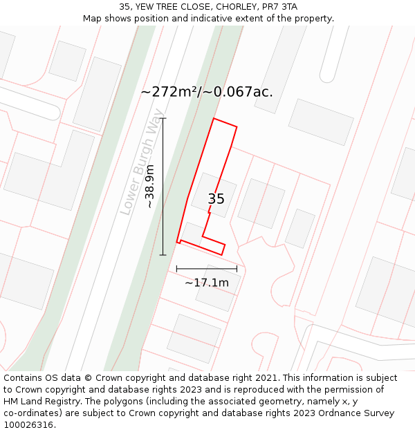 35, YEW TREE CLOSE, CHORLEY, PR7 3TA: Plot and title map