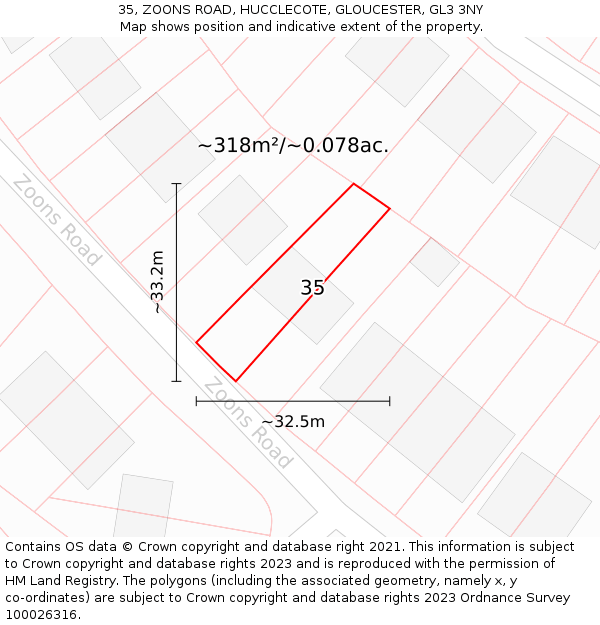 35, ZOONS ROAD, HUCCLECOTE, GLOUCESTER, GL3 3NY: Plot and title map