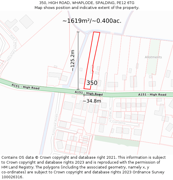 350, HIGH ROAD, WHAPLODE, SPALDING, PE12 6TG: Plot and title map