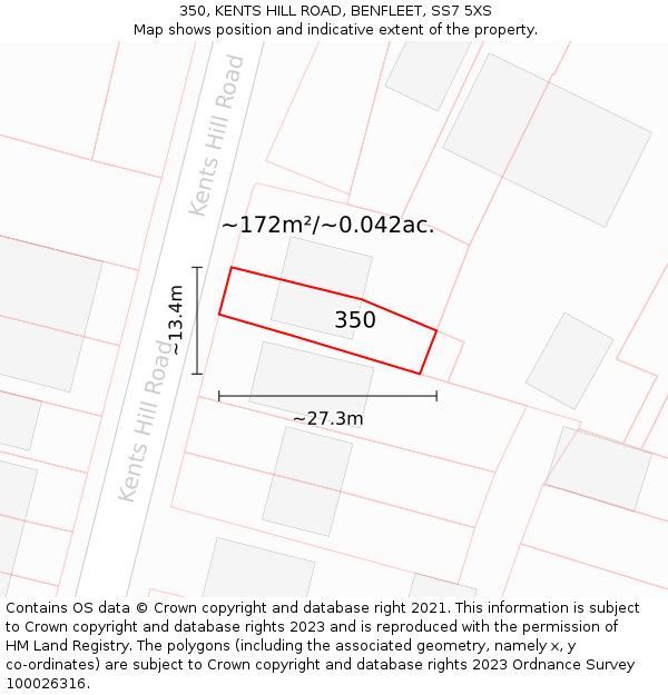 350, KENTS HILL ROAD, BENFLEET, SS7 5XS: Plot and title map