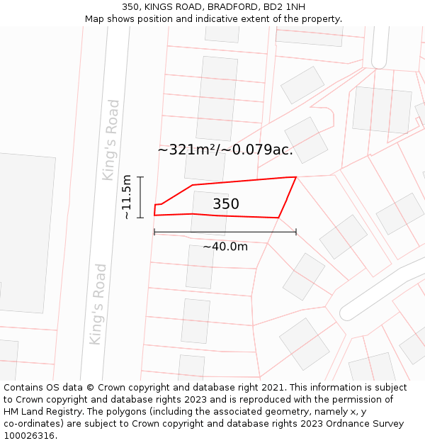 350, KINGS ROAD, BRADFORD, BD2 1NH: Plot and title map