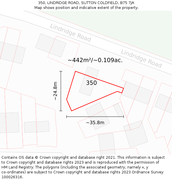 350, LINDRIDGE ROAD, SUTTON COLDFIELD, B75 7JA: Plot and title map