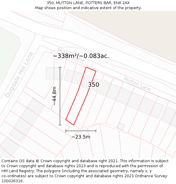 350, MUTTON LANE, POTTERS BAR, EN6 2AX: Plot and title map