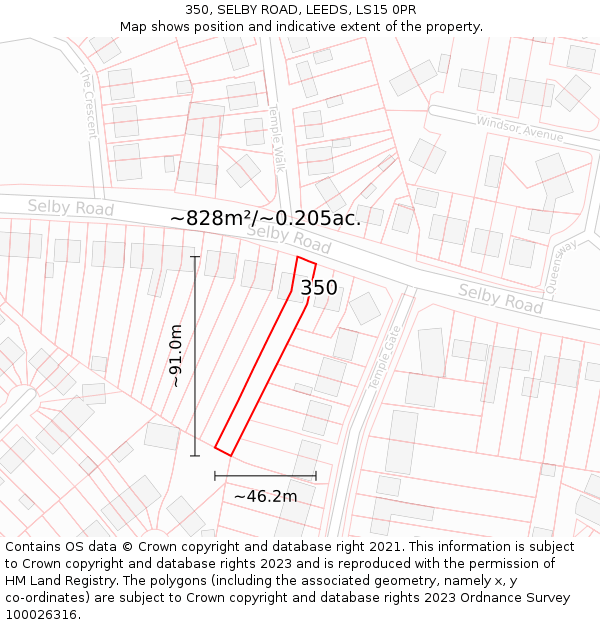 350, SELBY ROAD, LEEDS, LS15 0PR: Plot and title map