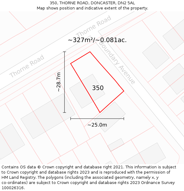 350, THORNE ROAD, DONCASTER, DN2 5AL: Plot and title map