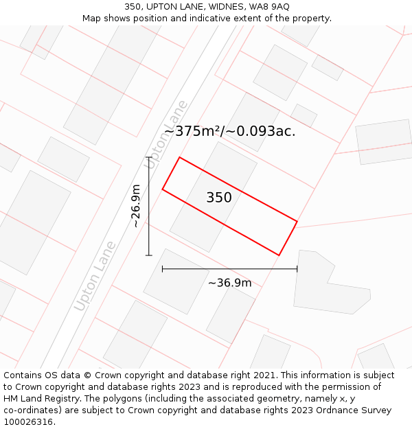 350, UPTON LANE, WIDNES, WA8 9AQ: Plot and title map