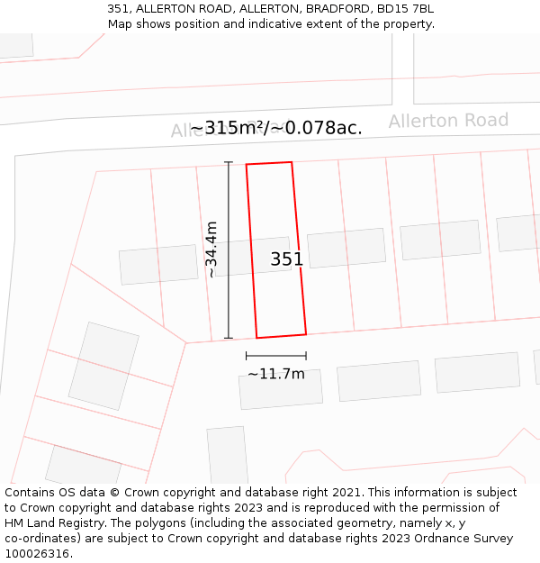 351, ALLERTON ROAD, ALLERTON, BRADFORD, BD15 7BL: Plot and title map