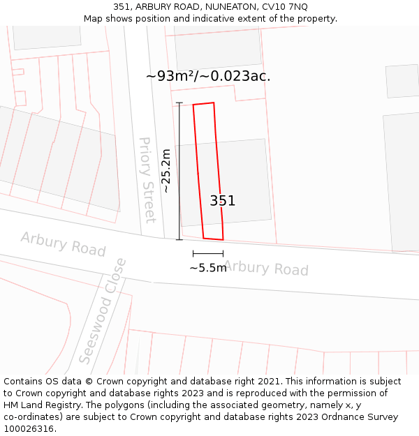 351, ARBURY ROAD, NUNEATON, CV10 7NQ: Plot and title map
