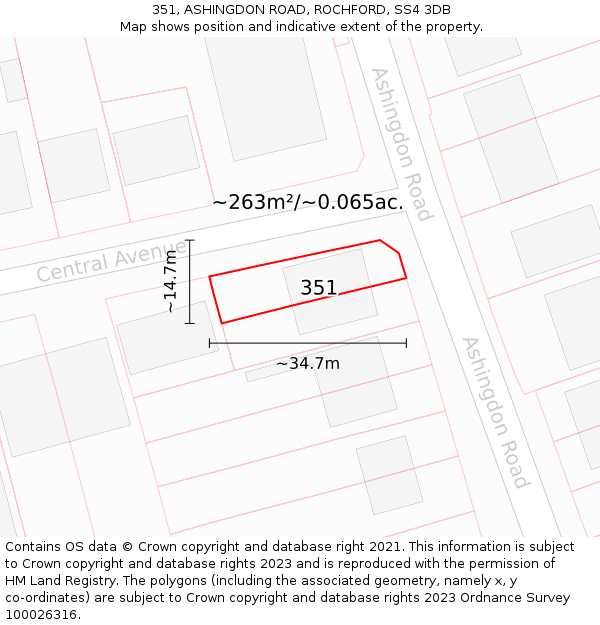 351, ASHINGDON ROAD, ROCHFORD, SS4 3DB: Plot and title map