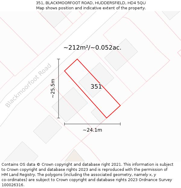 351, BLACKMOORFOOT ROAD, HUDDERSFIELD, HD4 5QU: Plot and title map