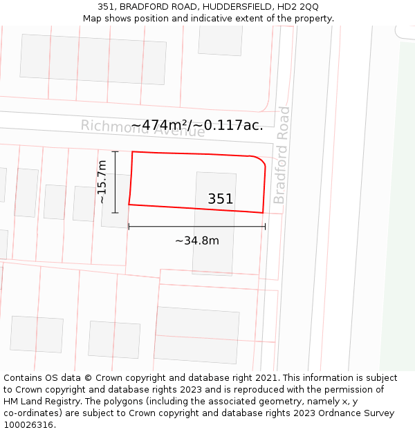 351, BRADFORD ROAD, HUDDERSFIELD, HD2 2QQ: Plot and title map