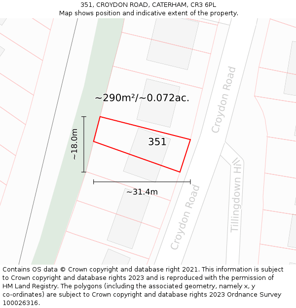 351, CROYDON ROAD, CATERHAM, CR3 6PL: Plot and title map