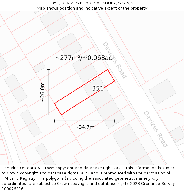 351, DEVIZES ROAD, SALISBURY, SP2 9JN: Plot and title map