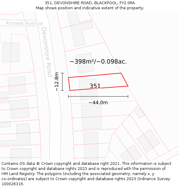 351, DEVONSHIRE ROAD, BLACKPOOL, FY2 0RA: Plot and title map