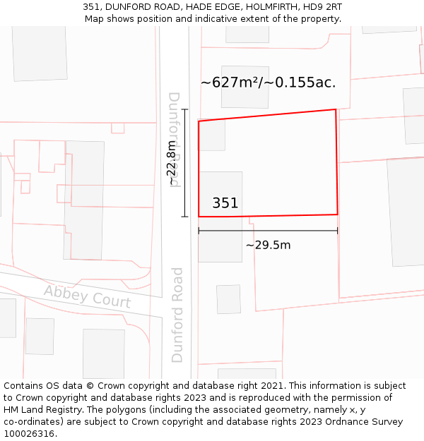 351, DUNFORD ROAD, HADE EDGE, HOLMFIRTH, HD9 2RT: Plot and title map