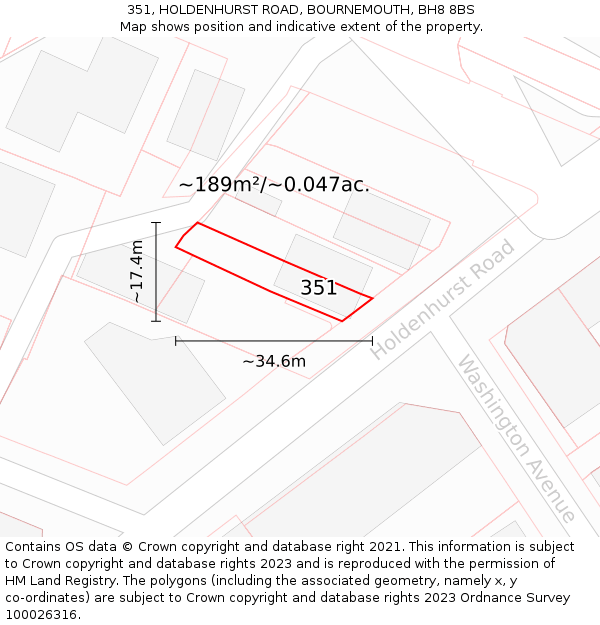 351, HOLDENHURST ROAD, BOURNEMOUTH, BH8 8BS: Plot and title map
