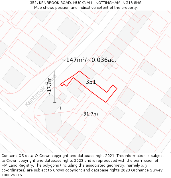 351, KENBROOK ROAD, HUCKNALL, NOTTINGHAM, NG15 8HS: Plot and title map