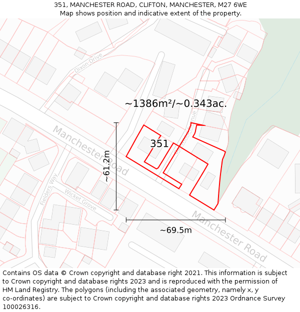 351, MANCHESTER ROAD, CLIFTON, MANCHESTER, M27 6WE: Plot and title map
