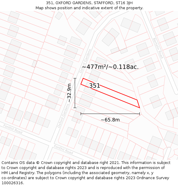 351, OXFORD GARDENS, STAFFORD, ST16 3JH: Plot and title map