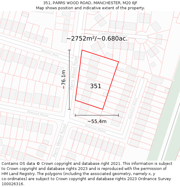 351, PARRS WOOD ROAD, MANCHESTER, M20 6JF: Plot and title map