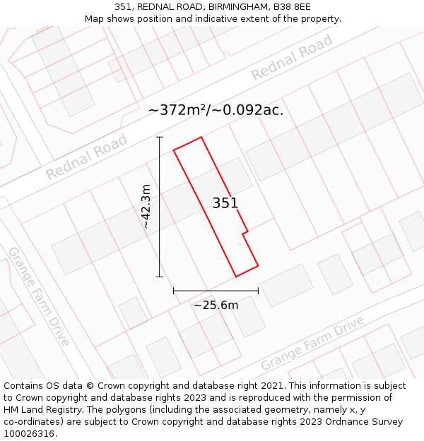 351, REDNAL ROAD, BIRMINGHAM, B38 8EE: Plot and title map