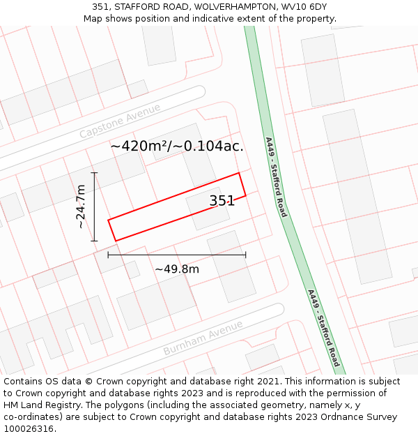 351, STAFFORD ROAD, WOLVERHAMPTON, WV10 6DY: Plot and title map