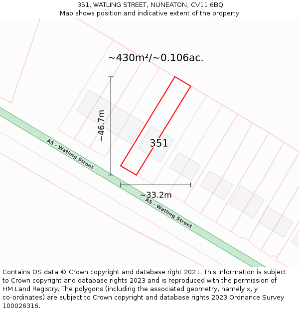 351, WATLING STREET, NUNEATON, CV11 6BQ: Plot and title map