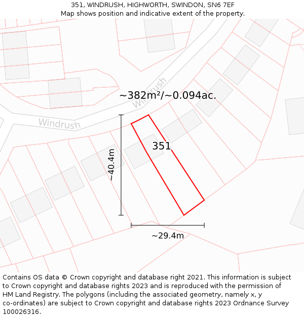 351, WINDRUSH, HIGHWORTH, SWINDON, SN6 7EF: Plot and title map