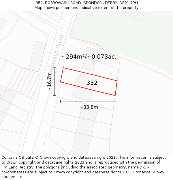 352, BORROWASH ROAD, SPONDON, DERBY, DE21 7PH: Plot and title map