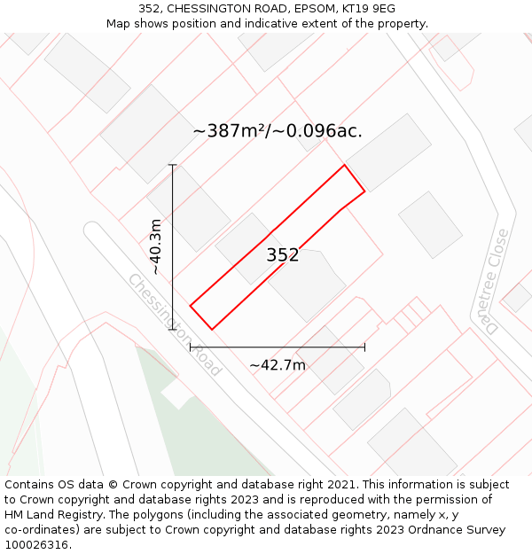 352, CHESSINGTON ROAD, EPSOM, KT19 9EG: Plot and title map