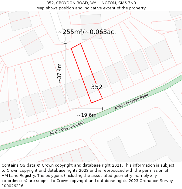 352, CROYDON ROAD, WALLINGTON, SM6 7NR: Plot and title map