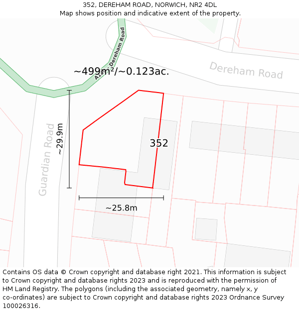 352, DEREHAM ROAD, NORWICH, NR2 4DL: Plot and title map