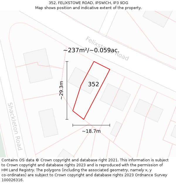 352, FELIXSTOWE ROAD, IPSWICH, IP3 9DG: Plot and title map