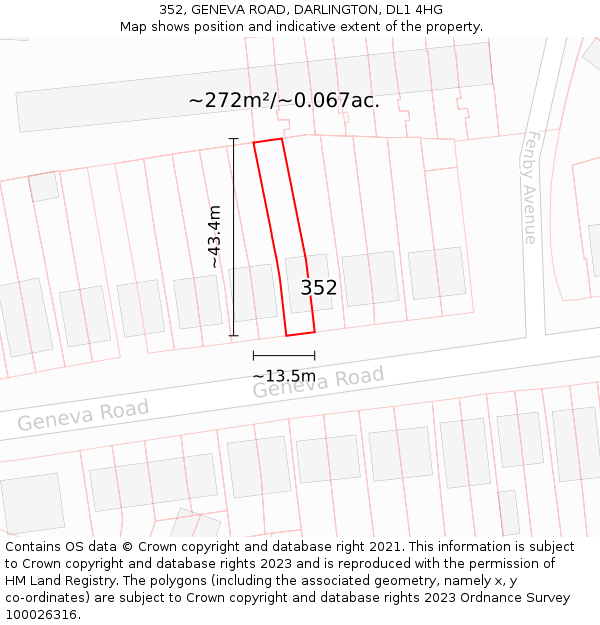 352, GENEVA ROAD, DARLINGTON, DL1 4HG: Plot and title map
