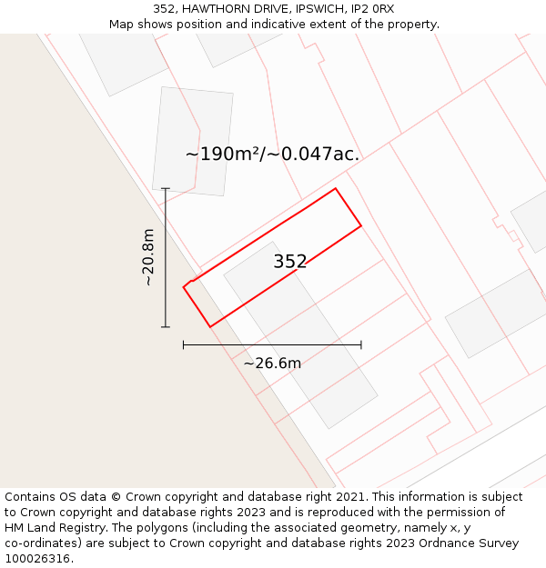 352, HAWTHORN DRIVE, IPSWICH, IP2 0RX: Plot and title map