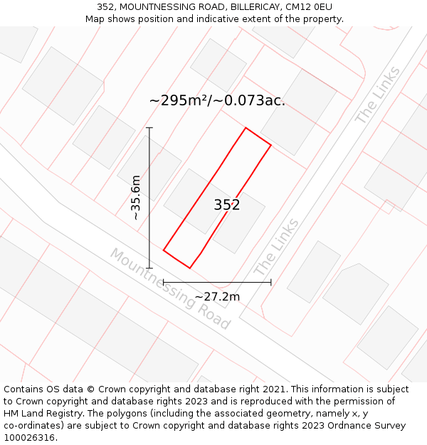 352, MOUNTNESSING ROAD, BILLERICAY, CM12 0EU: Plot and title map