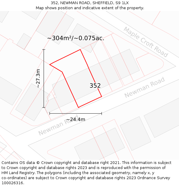 352, NEWMAN ROAD, SHEFFIELD, S9 1LX: Plot and title map