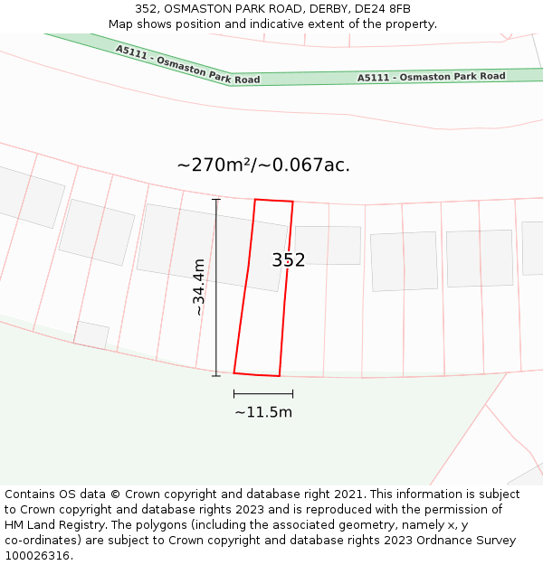 352, OSMASTON PARK ROAD, DERBY, DE24 8FB: Plot and title map