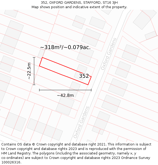 352, OXFORD GARDENS, STAFFORD, ST16 3JH: Plot and title map