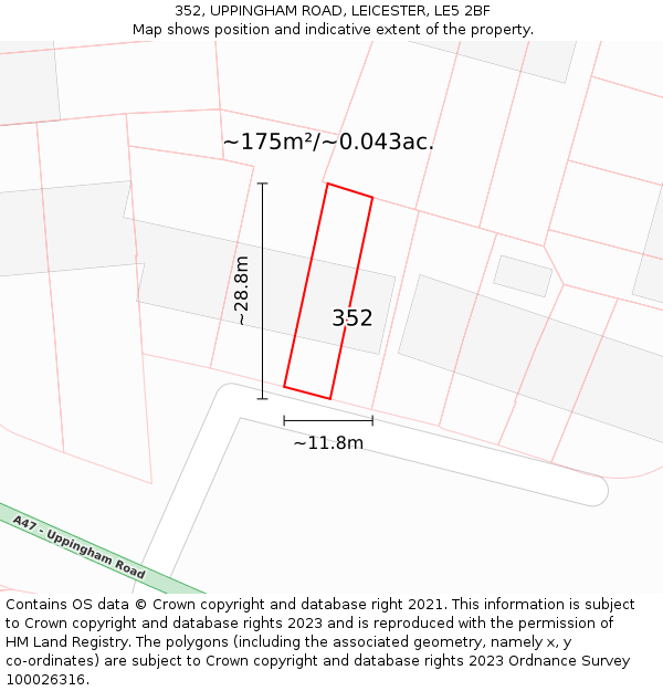 352, UPPINGHAM ROAD, LEICESTER, LE5 2BF: Plot and title map