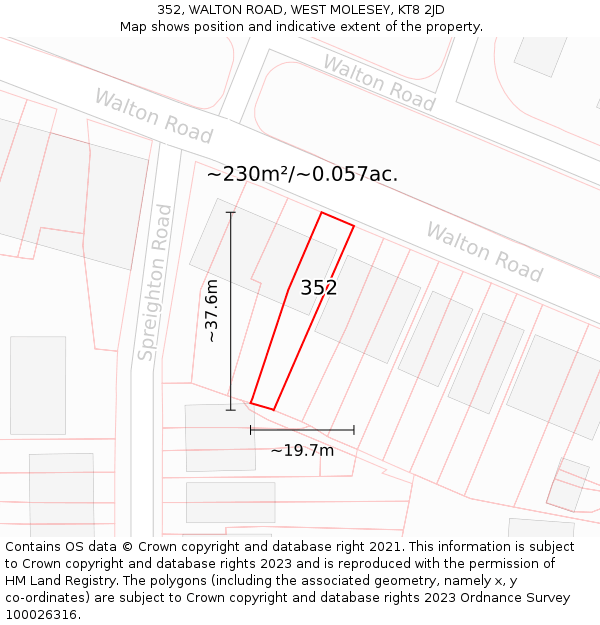 352, WALTON ROAD, WEST MOLESEY, KT8 2JD: Plot and title map