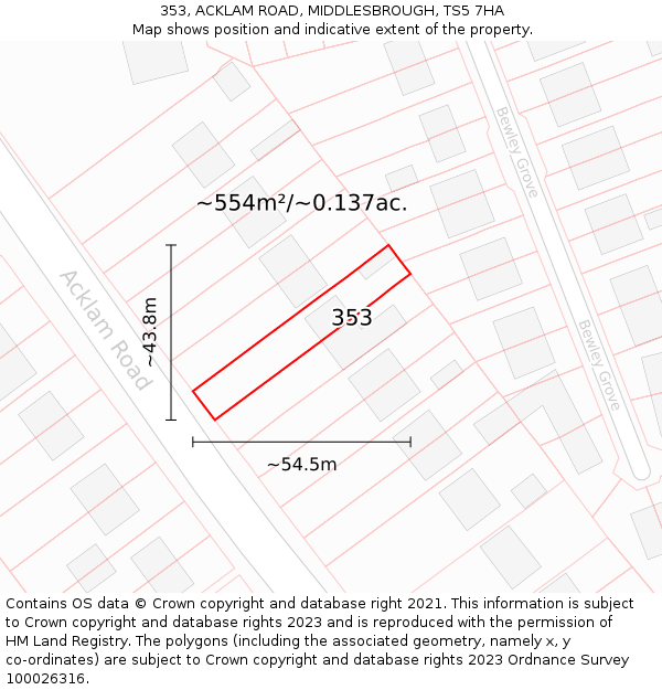 353, ACKLAM ROAD, MIDDLESBROUGH, TS5 7HA: Plot and title map