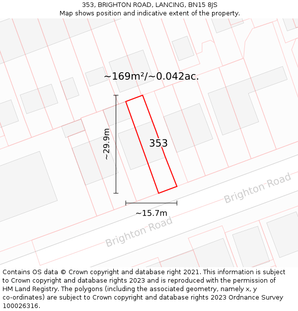 353, BRIGHTON ROAD, LANCING, BN15 8JS: Plot and title map