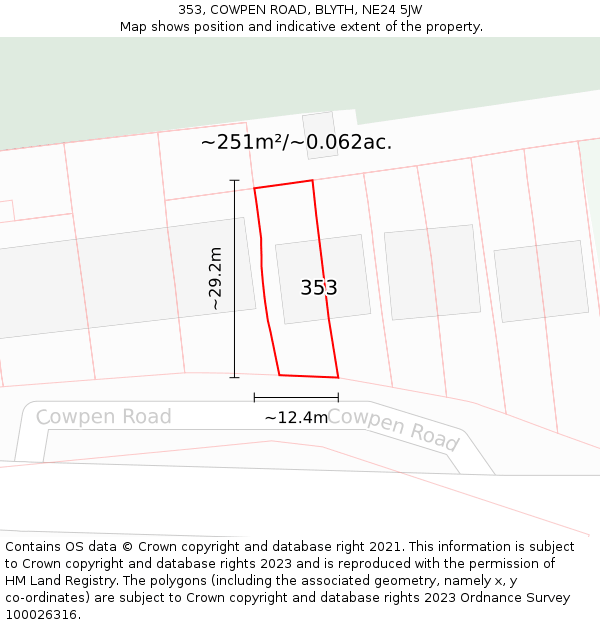 353, COWPEN ROAD, BLYTH, NE24 5JW: Plot and title map