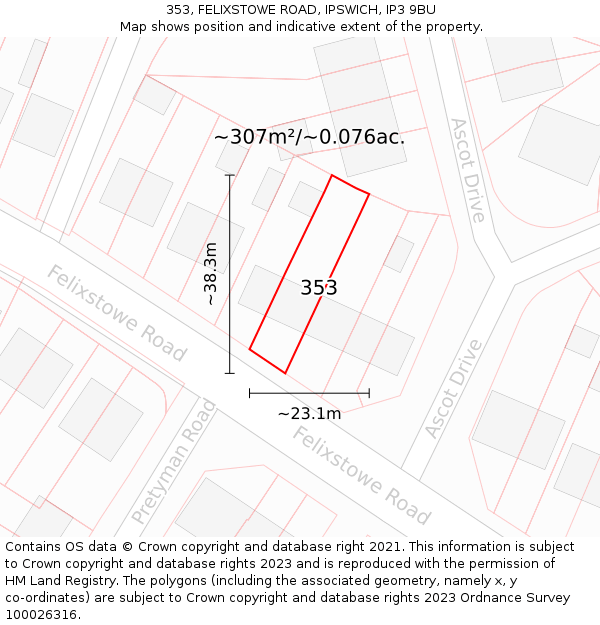 353, FELIXSTOWE ROAD, IPSWICH, IP3 9BU: Plot and title map