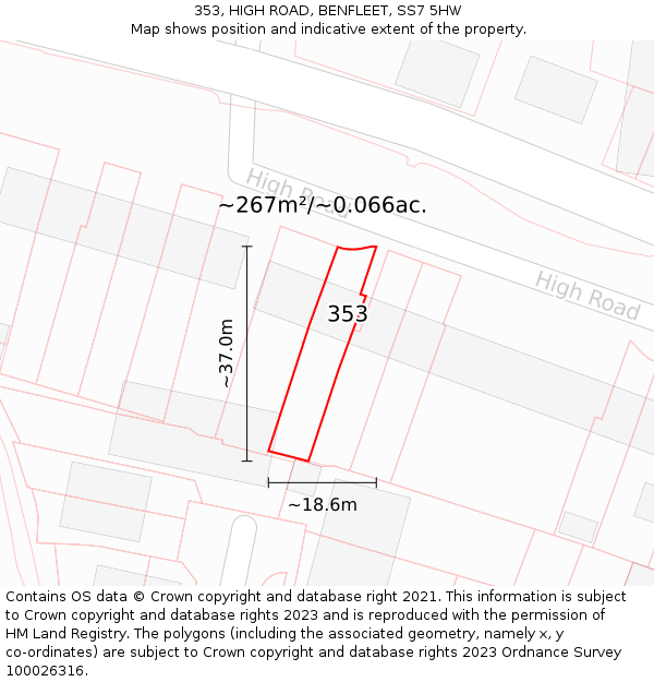 353, HIGH ROAD, BENFLEET, SS7 5HW: Plot and title map