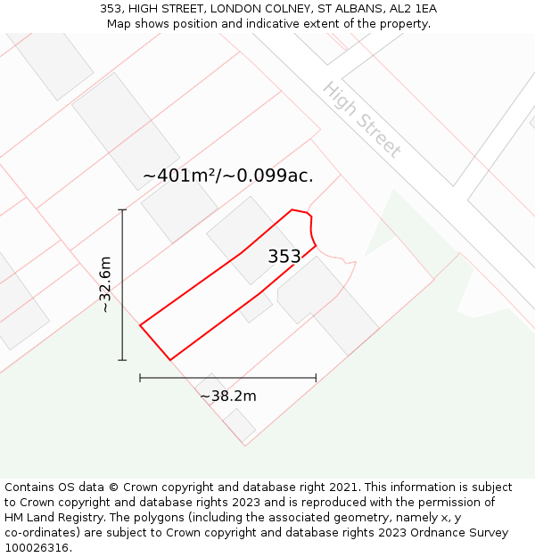 353, HIGH STREET, LONDON COLNEY, ST ALBANS, AL2 1EA: Plot and title map