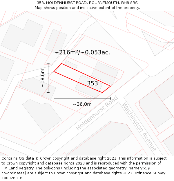 353, HOLDENHURST ROAD, BOURNEMOUTH, BH8 8BS: Plot and title map