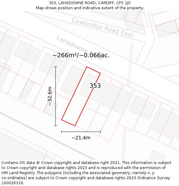 353, LANSDOWNE ROAD, CARDIFF, CF5 1JS: Plot and title map